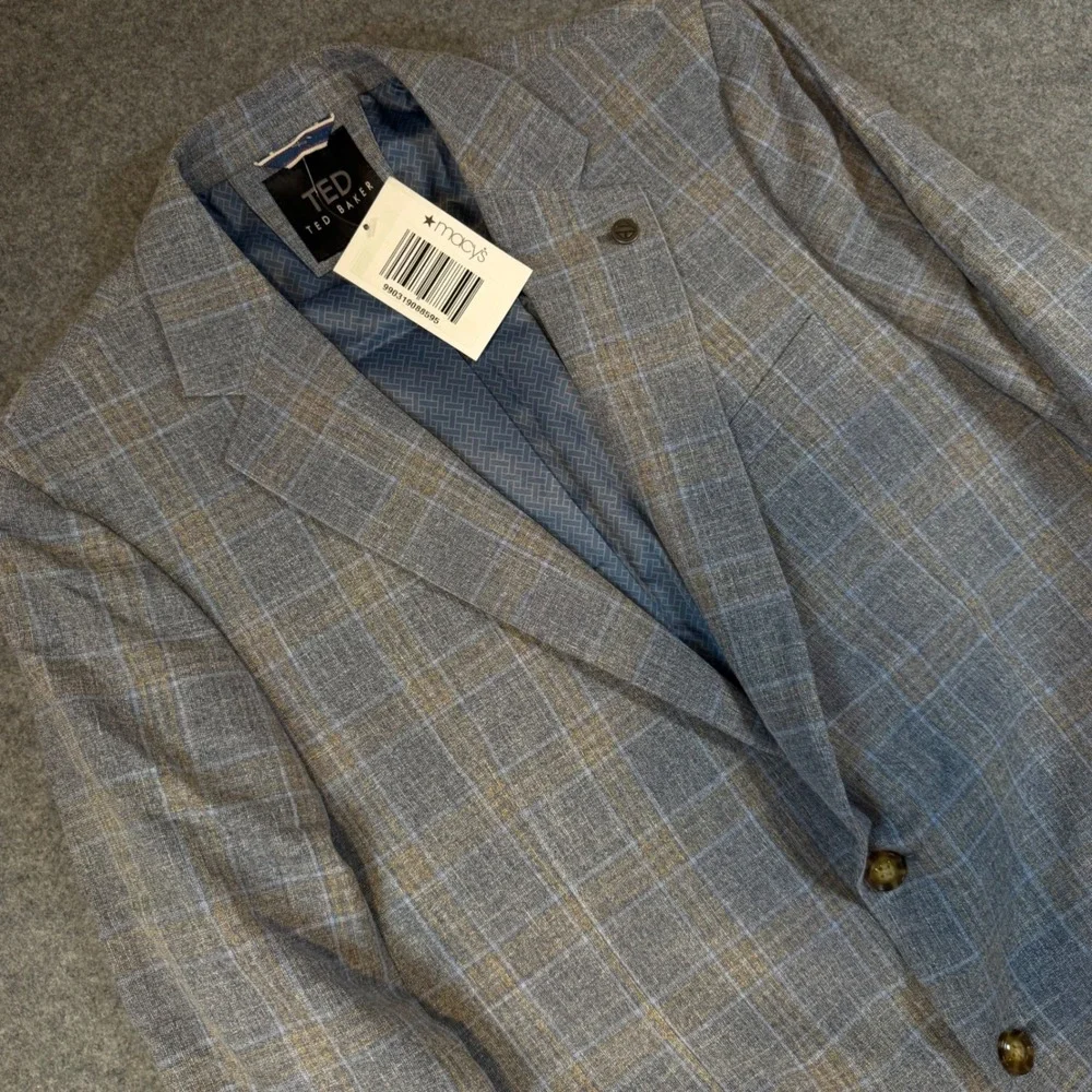 Ted Baker London Mens 42L Modern Fit Stretch Glen Plaid Blazer Blue Sport Coat